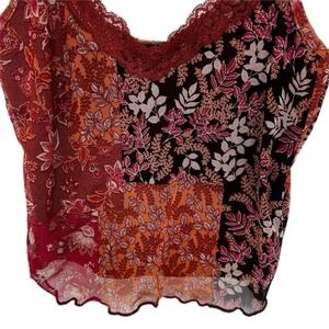 Just Polly New York XS Burgundy Floral Pink Lace Tant Top Spaghetti Top Lined
